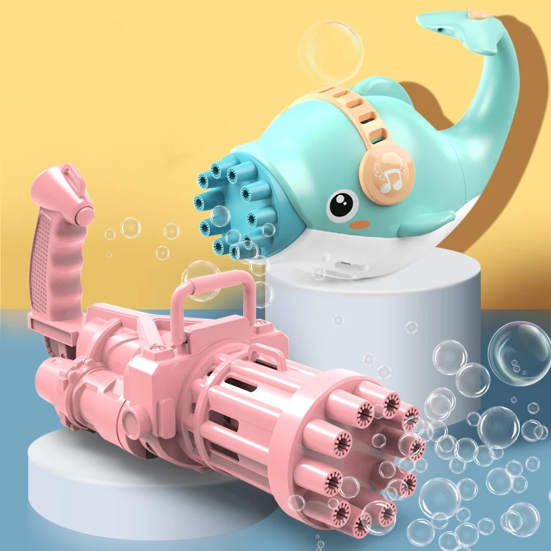 

Пистолет для мыльных пузырей Gatling, игрушки для детей, Игрушки для ванны, водная игра, электрическая автоматическая машина для мыльных пузыре...