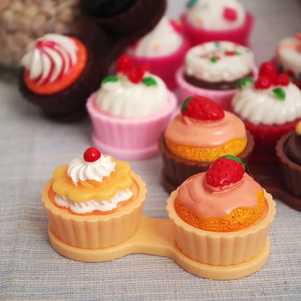 Мультяшный милый кремовый торт очки искусственные контактные линзы чехол для