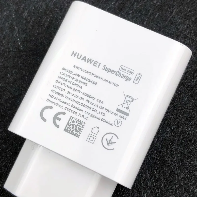 Оригинальный адаптер для суперзарядки Huawei 40 Вт быстрое зарядное устройство Usb