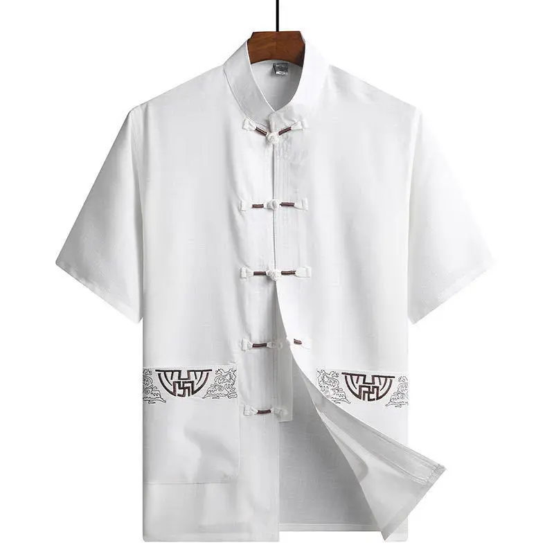 Костюм Hanfu Tang с короткими рукавами папа светильник костюм для среднего возраста