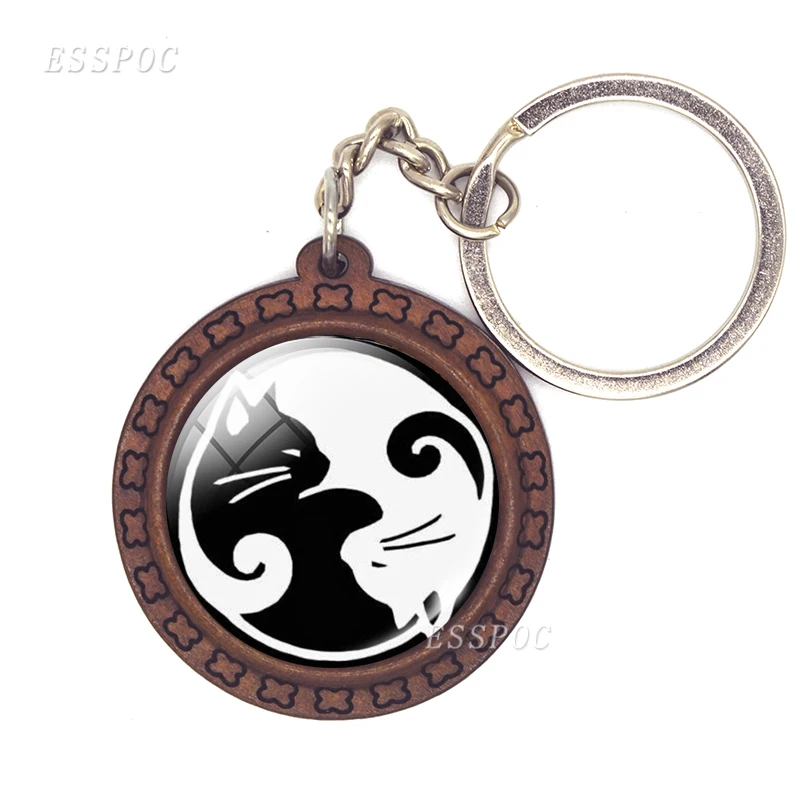 Светящийся Инь Ян брелок Кот стеклянный кабошон кулон двухсторонний двойной шар