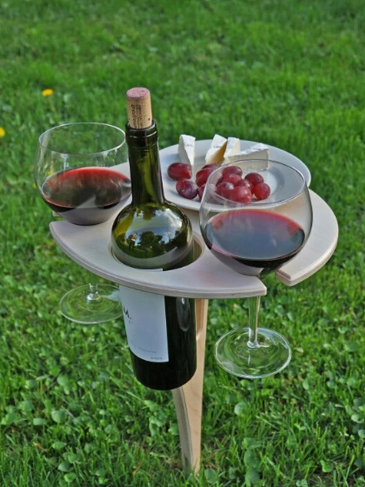 

Foldable Outdoor Portable Wine Table With Round Tabletop Mini Wooden Easy-to-carry Shelf PicnicParty Travel Tools Direct Sales