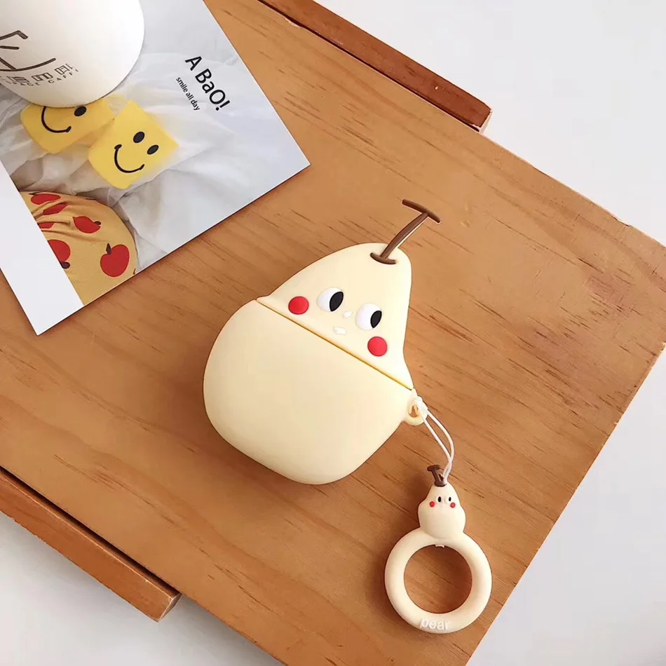 White Pear Для AirPods случае 3D мультяшный наушник чехол для Apple Airpods 2 забавные интимные аксессуары защитную крышку с палец кольцо ремень - Цвет: White Pear