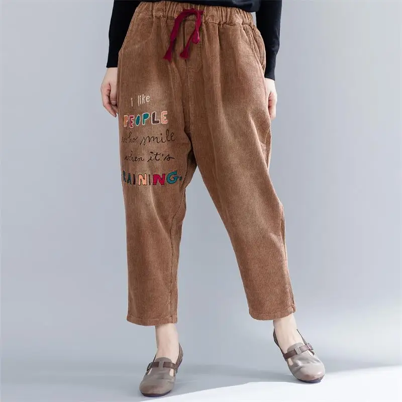 Женские вельветовые брюки-шаровары Johnature повседневные свободные брюки с