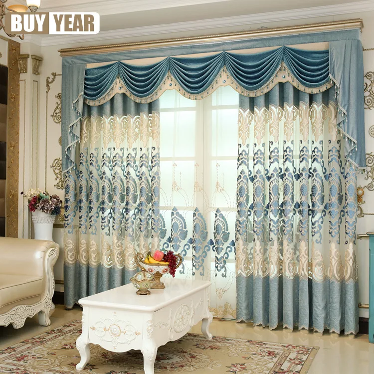 

European Style Curtain Luxury Embroidered Velvet Curtains for Living Dining Room Bedroom