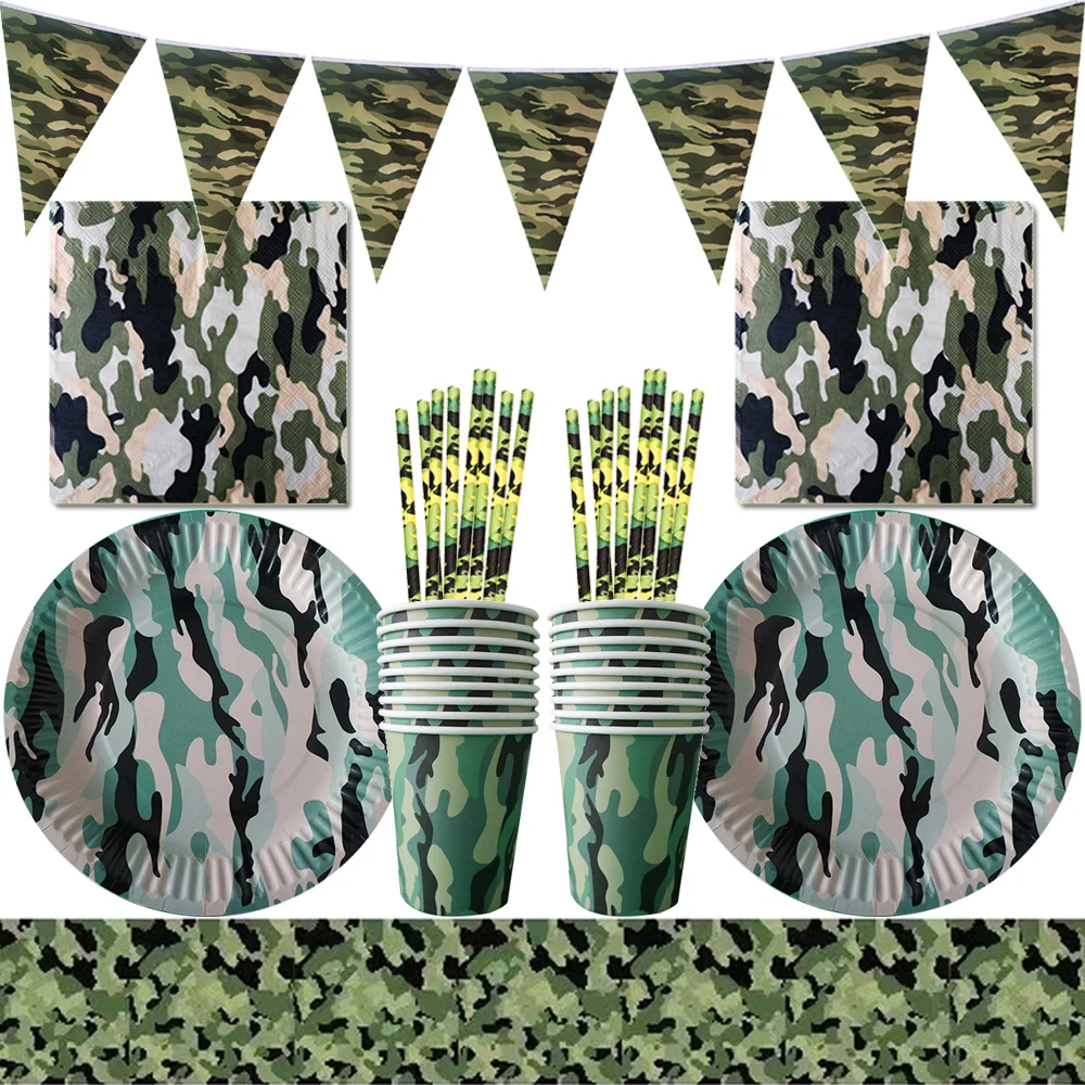 Военная камуфляжная одноразовая посуда флаг торта армия CS Wargame украшение для