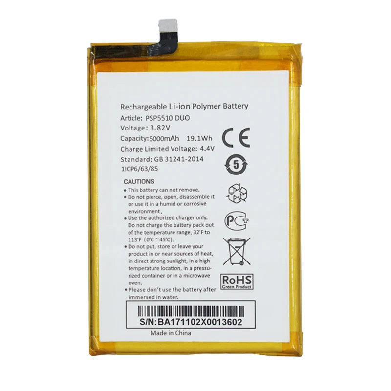 Оригинальный сменный аккумулятор PSP5510 DUO 5000 мАч для Prestigio Muze C5 PSP5510DUO Bateria Cell