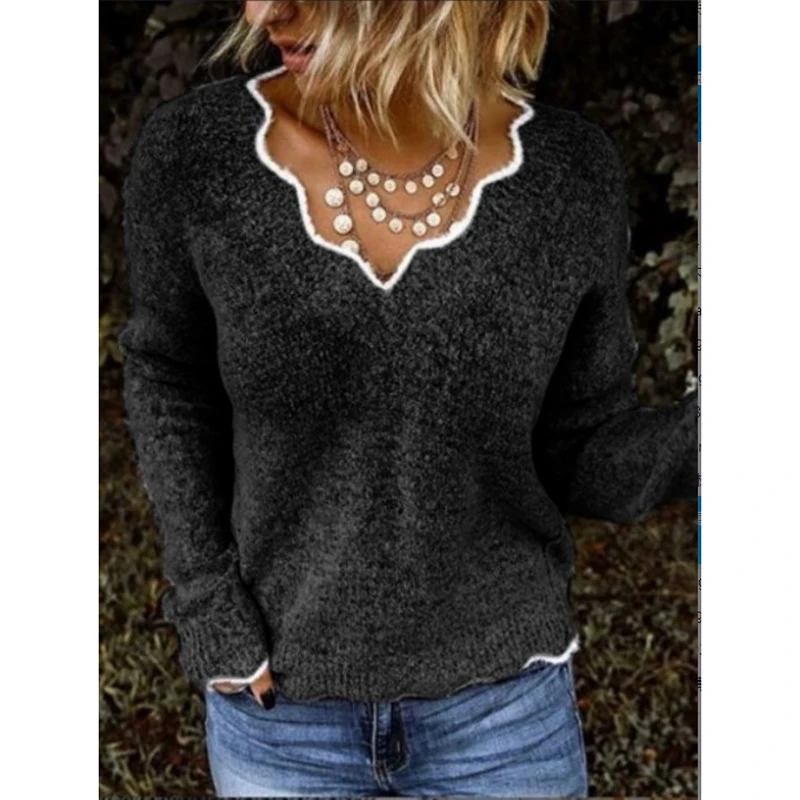 

2021 Winter Harajuku Oversized Elegant V-Neck Women Fashion Printing Pullovers V-Neck Sweaters Female Knit Casual Tops Clothes
