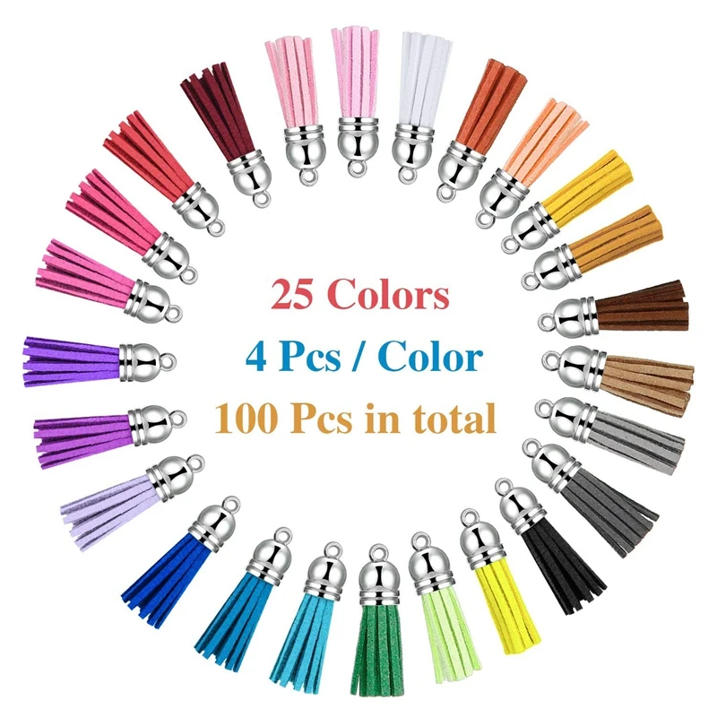 Make Keychain Kit Leather Tassels Bulk with Silver Key Chain Rings and Jump for DIY Tassel Cr |