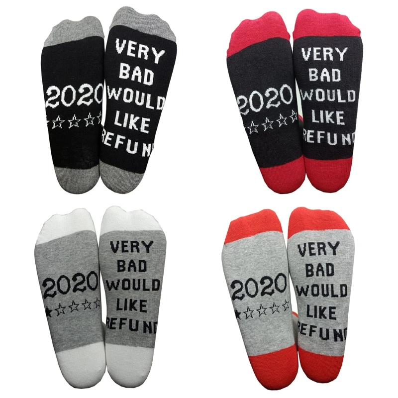 

Men Women Contrast Color Cotton Crew Socks Funny Saying 2020 Very Bad Would Like Refund Letters Printed Novelty Casual Hosiery G