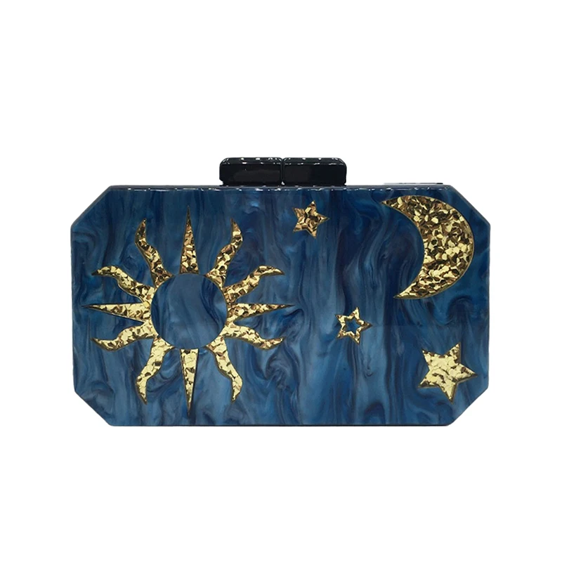 

New Famous Women Brand Acrylic Bag Blue Bridal Purse Luxury Evening Bags Elegant Party Wedding Clutch Shoulder Crossbody Handbag