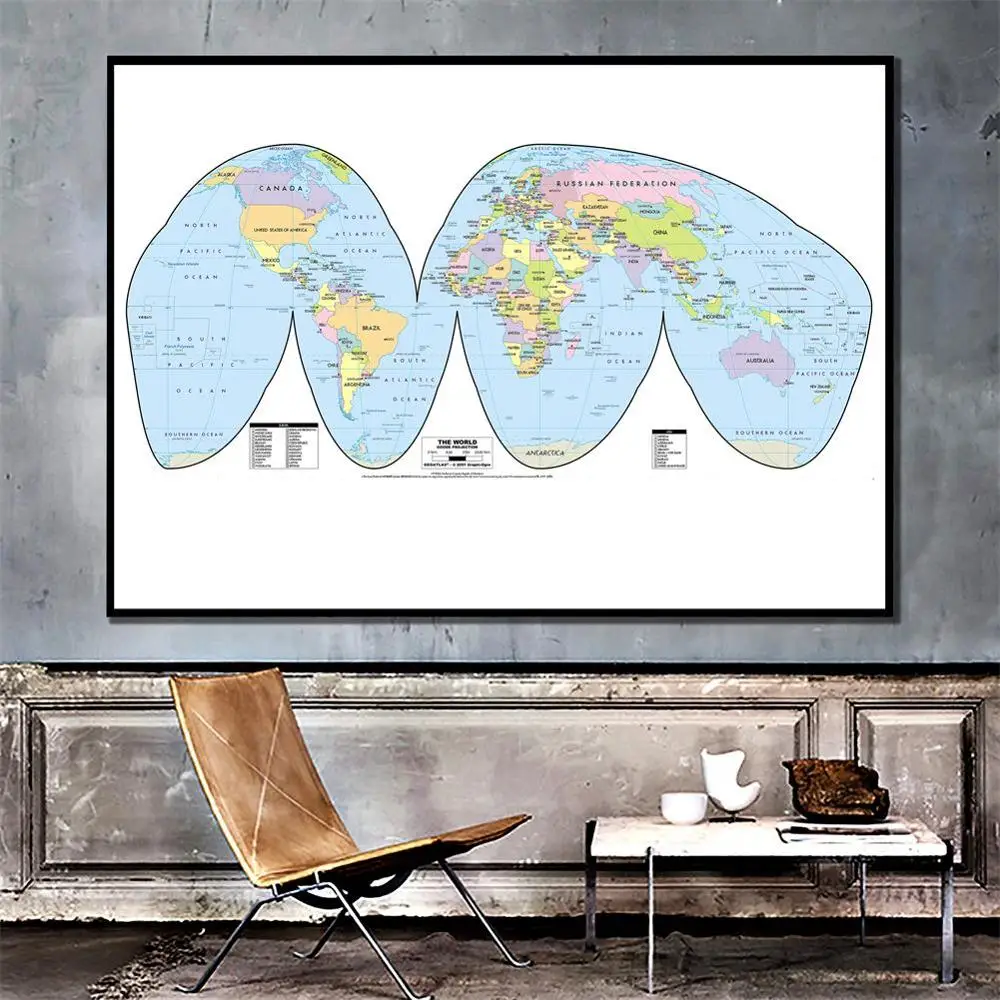 

The World Goode Projection Map Without Flag Posters and Prints Wall Art Pictures on canvas Paintings Decoration for Office Home