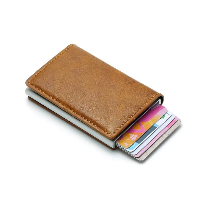 

RFID Shielded Anti-theft Brush Ultra-thin Credit Card Aluminum Alloy Card Wrapped Metal Men's Multi-card Position Wallet
