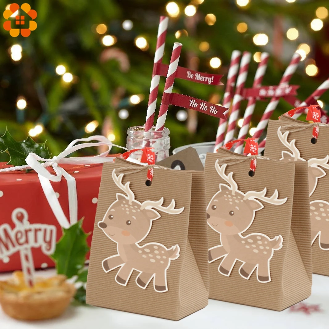 3PCS/Set Deer Snowflakes Candy Gift Bags Merry Christmas Guests Packaging Boxes Party Wedding Bag | Дом и сад