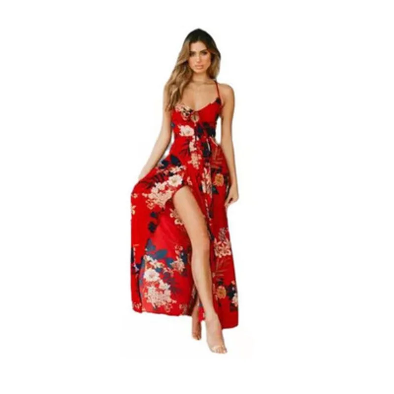 

AECU 2021 Floral Print Boho Maxi Dress Women Beach Dresses Sling Cross Sexy Strapless Sexy Lady Bohemian Summer Long Dress Robes