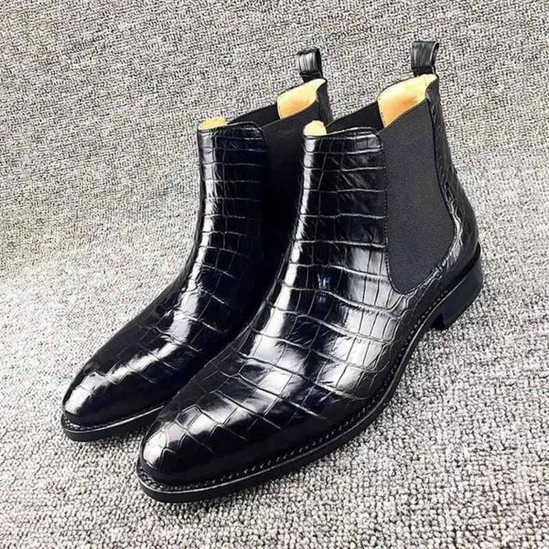 

Men's Handmade Crocodile Pattern Pu Chelsea Business Casual Boots Classic Fashion Trend Short Boots Everyday All-match HL108