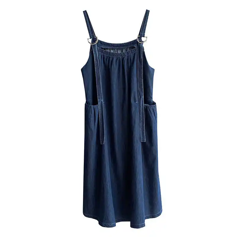 

COZOK Can Be Sweet or Salt Denim Strap Skirt Women's Summer Thin 2021 Loose Large Pocket Adjustable Dress 8188