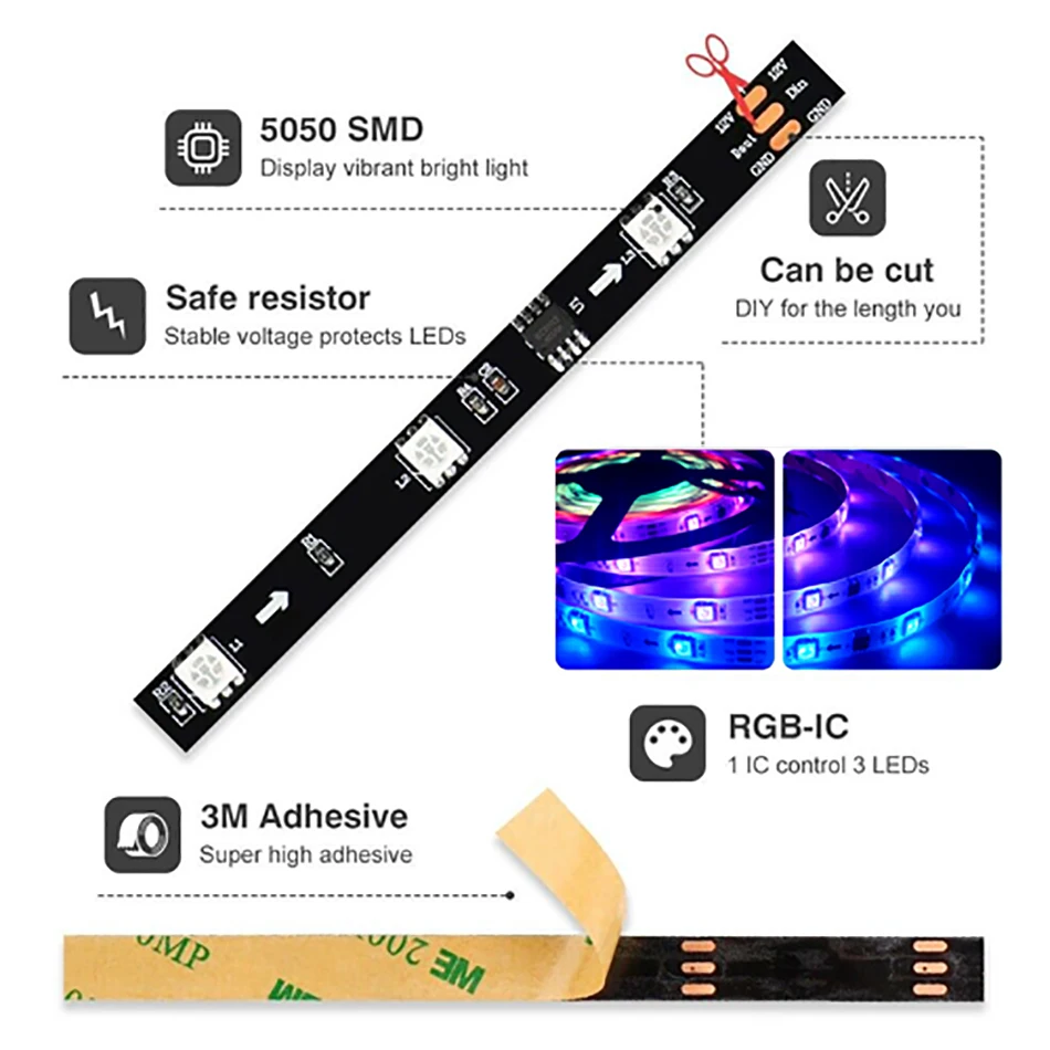 WS2811 5050 30 светодиодный/M DC12V RGB Мечта полноцветный светодиодный полосы светильник +