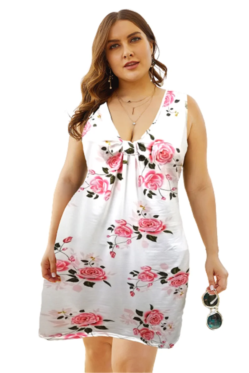

Fashion Boho Beach Party Mini Jurk 5XL Plus Size Zomer Vrouwen Jurken Casual Sexy Mouwloos Print Losse A-lijn Jurk Vestidos