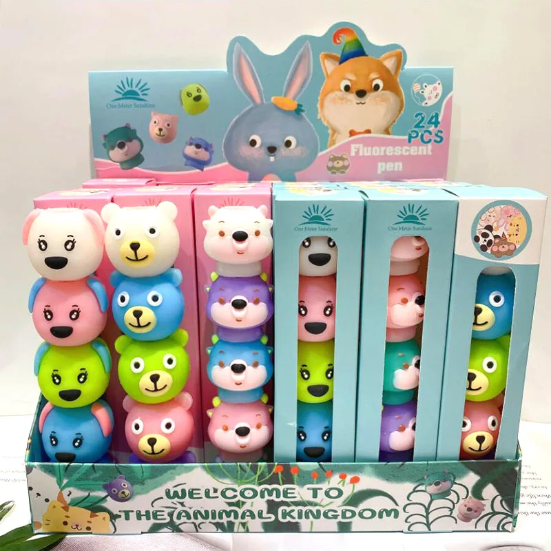 

24 кор./лот мультфильм животных блоки для нанесения хайлайтера Kawaii Мини Рисование Живопись на холсте Маркер для белой доски для бизнес плани...