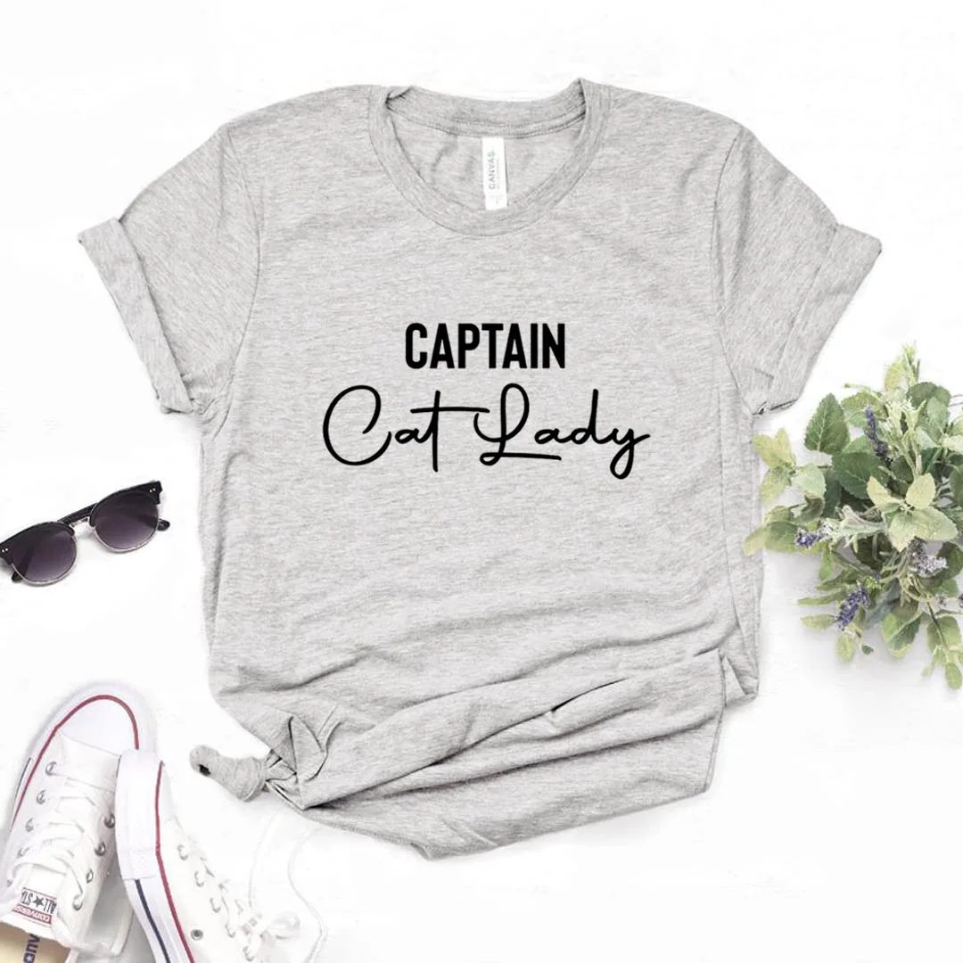 

Captain Cat Lady Print Women tshirt Cotton Casual Funny t shirt Gift Lady Yong Girl Top Tee A-1354