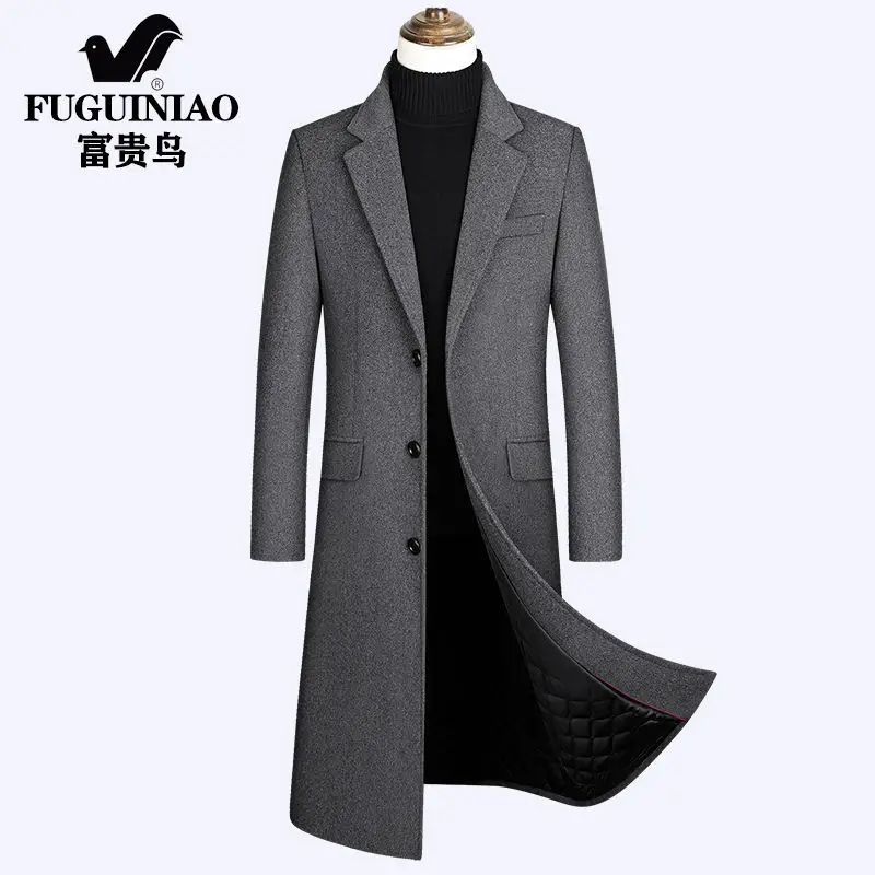 

Новинка, осенне-зимнее шерстяное пальто средней и длинной длины, Мужское пальто из хлопка с воротником костюма для мужчин среднего возраста