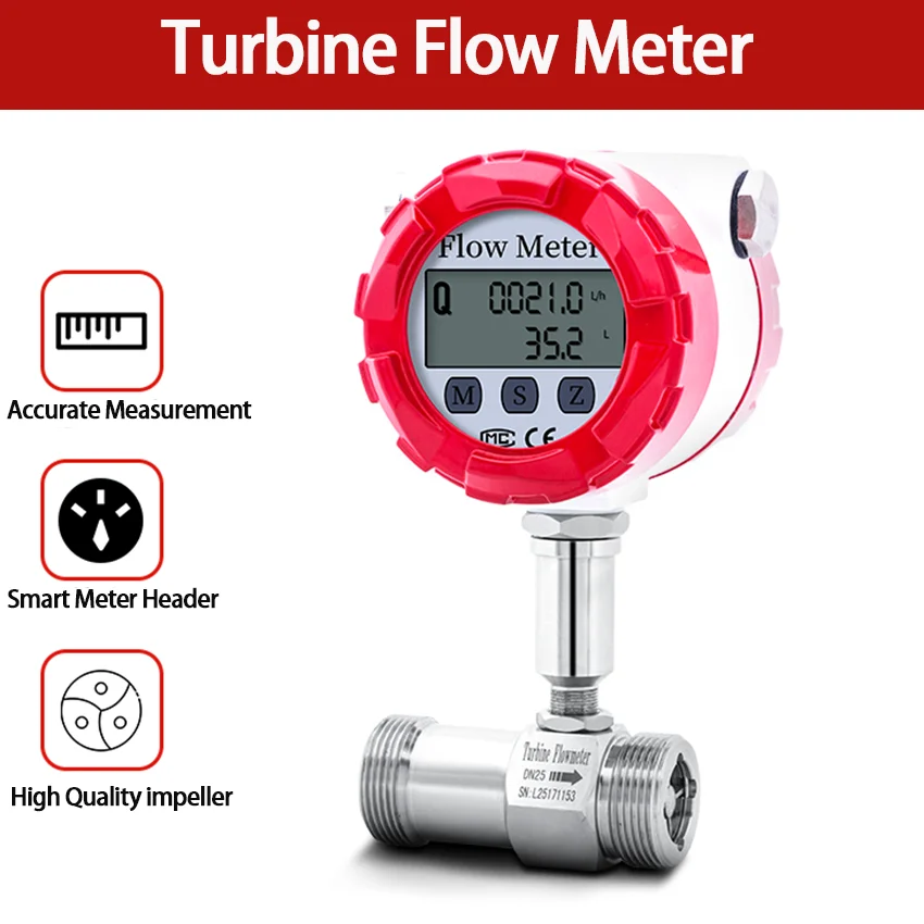 

Smart Turbine Flowmeter Sensor Liquid Gasoline Milk Methanol Alcohol Pulse 4-20mA RS485 Water Flow Meter