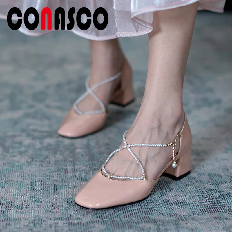 

Классические модные элегантные женские туфли CONASCO из натуральной кожи, новые офисные женские туфли с бусинами на ремешке, женская повседнев...