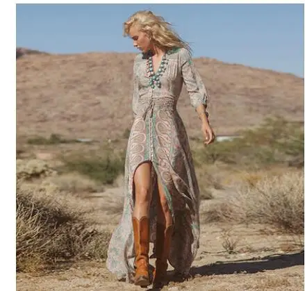 Женское длинное платье в этническом богемном стиле повседневное Пляжное Платье