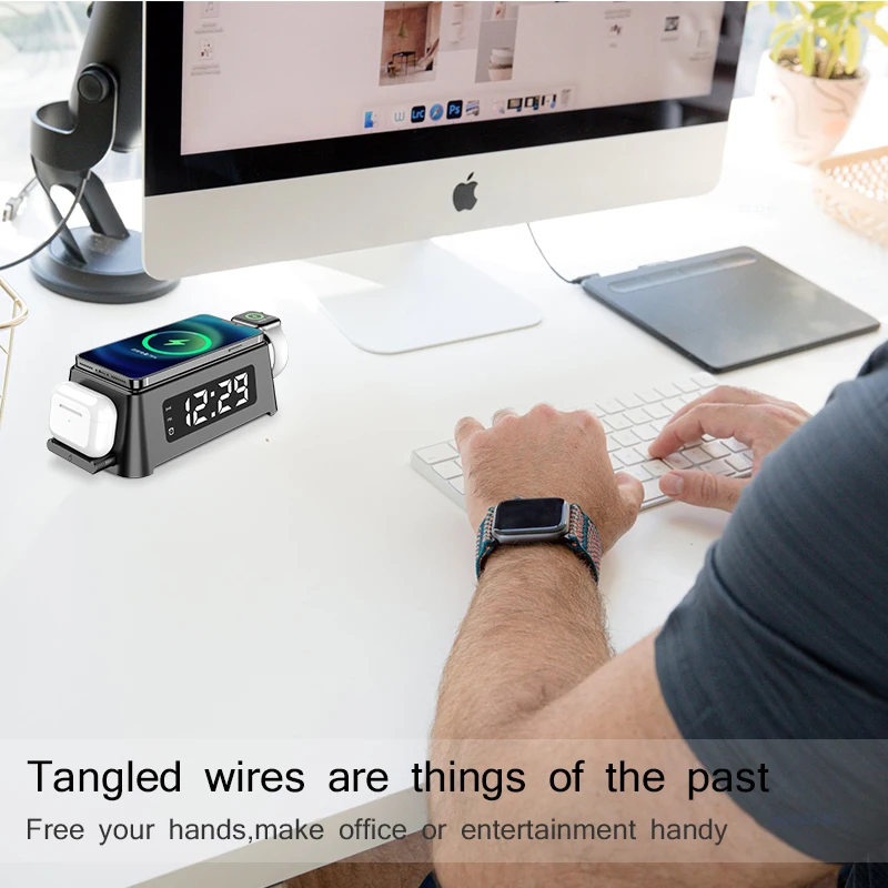 wireless charger station 3 in 1 with led alarm clock 15w wireless charging for iphone 131211 pro max apple watch airpods 3pro free global shipping