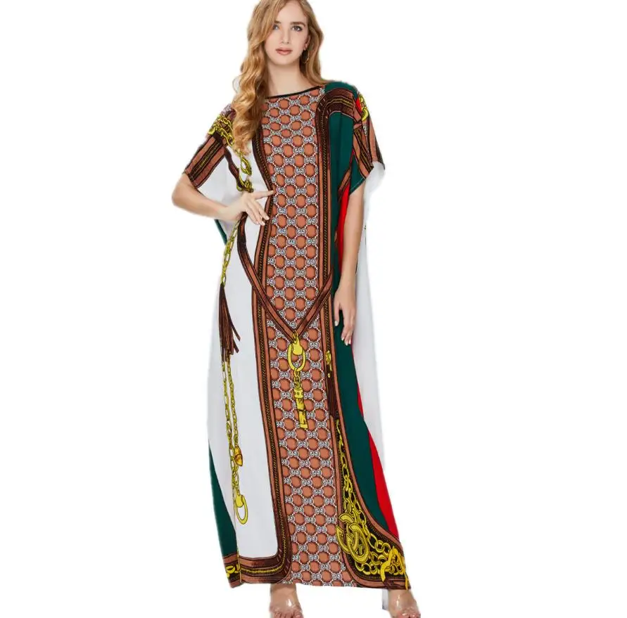 

Short-sleeved Muslim Ladies Dress New Loose Middle Eastern Women's Robe Arab Ethnic Style Dress Fat Plus Size Women's Clothing