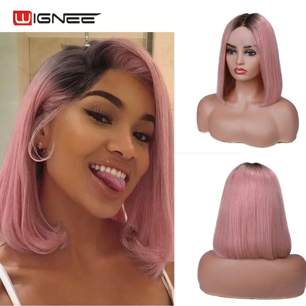 Парики Wignee Ombre розовые/613 # светлые кружевные передние парики для чернокожих