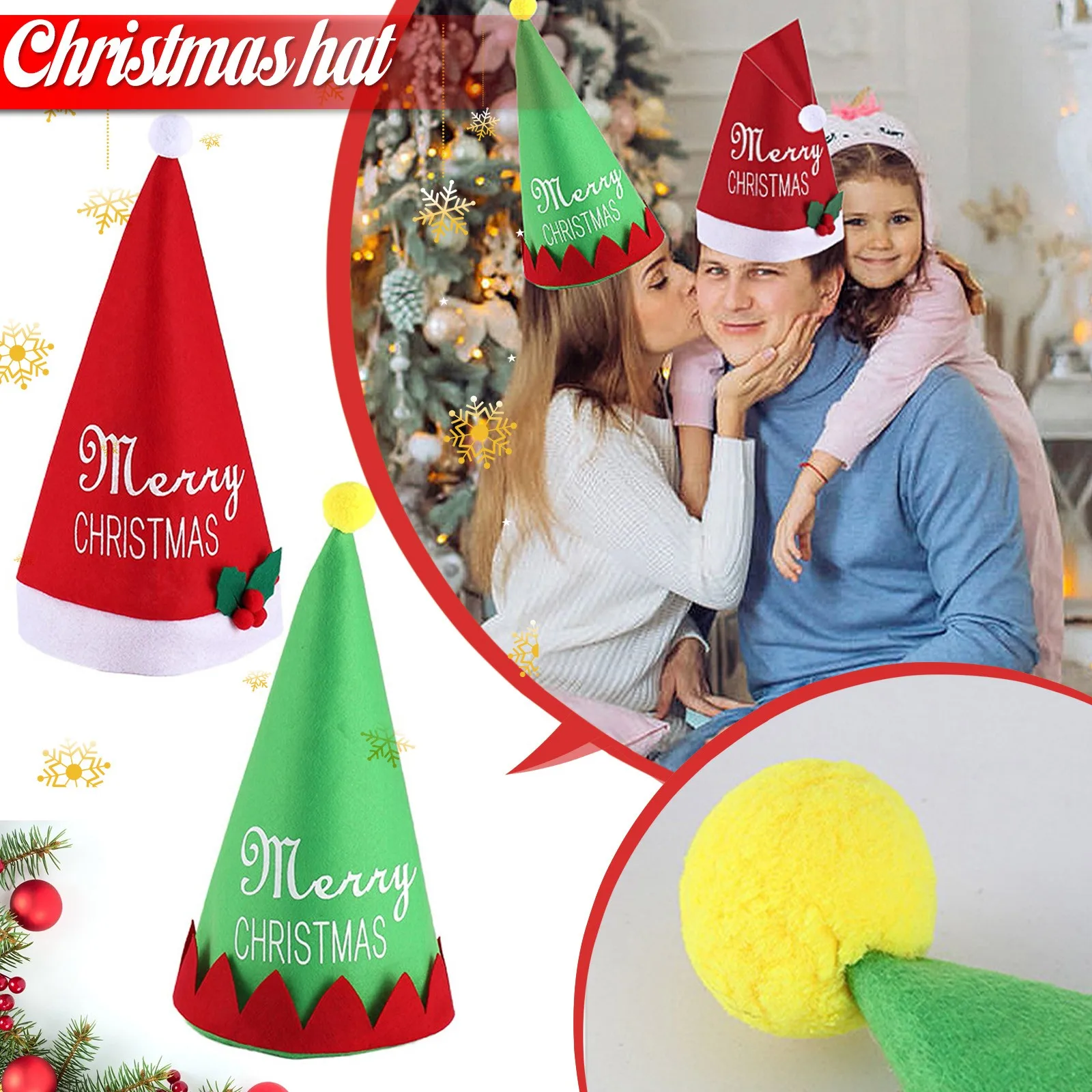 

Red Christmas Hat Thick Snowflake Hat Christmas Decoration Hat Holiday Xmas Cap for Santa Claus Green Christmas Hat Dropshopping