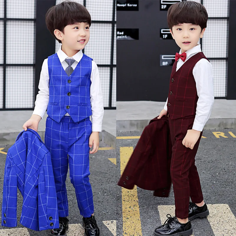 Смокинг Торжественные свадебные костюмы для маленьких мальчиков Клетчатая