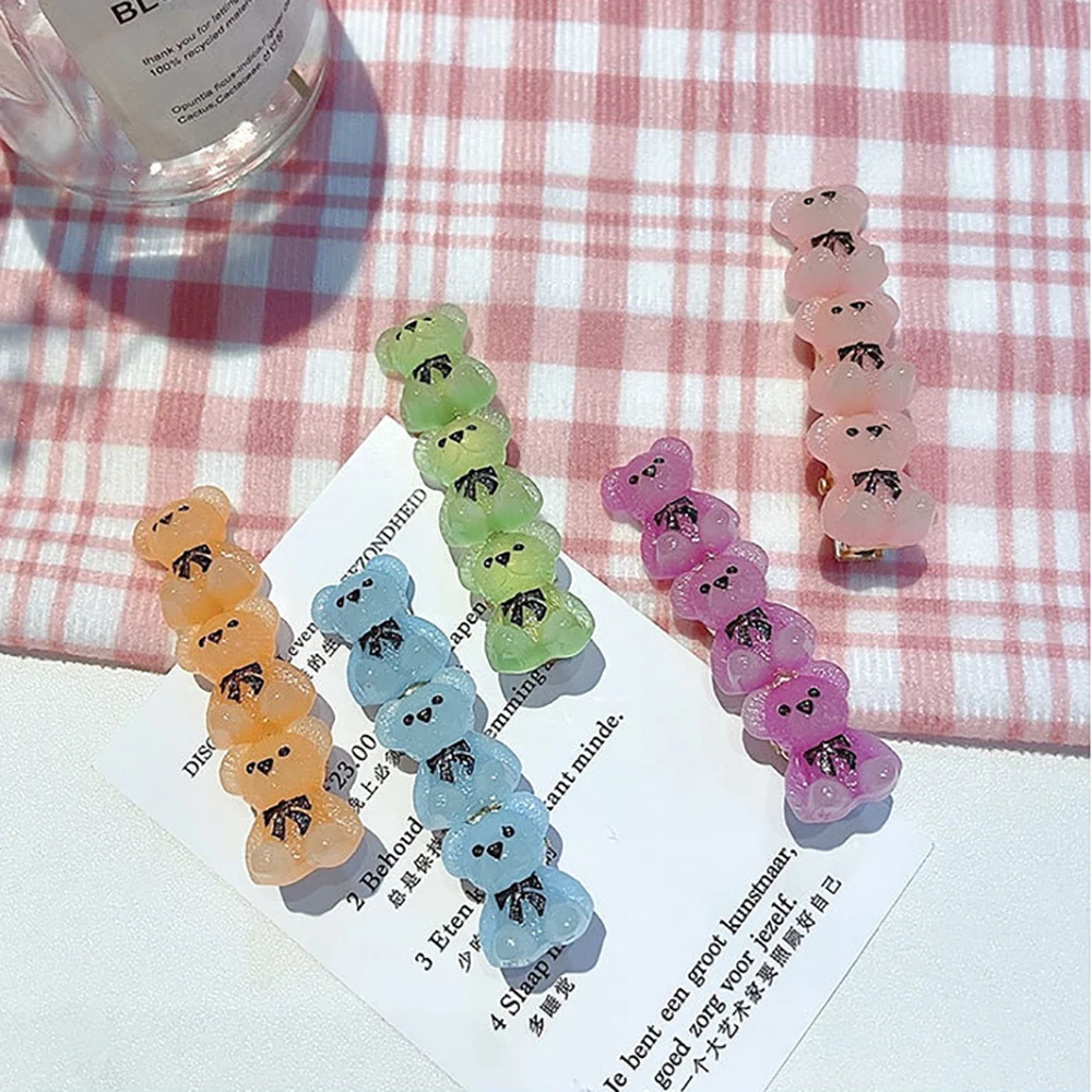 

Korean Cute Cartoon Hair Clips Fluorescence Bear Hairpins Women Girl Daily Children Barrette Jewelry Hair Accessories