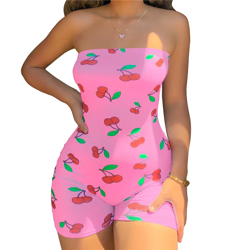 

2021 Hot Sale Tie Dye Women Short Jumpsuits Sexy Strapless Neck Sleeveless Skinny One Piece Pants Casual Playsuits