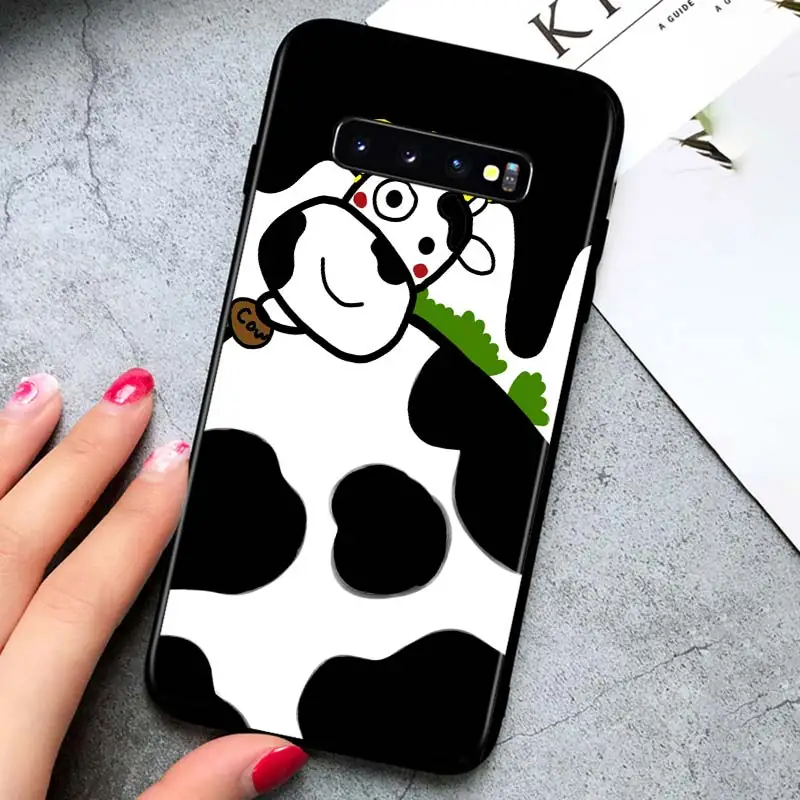 

White Black Pink Cow for Samsung Galaxy S21 Ultra Plus 5G Note 20 10 9 8 S10 S9 S8 S7 S6 Edge Plus Black Phone Case