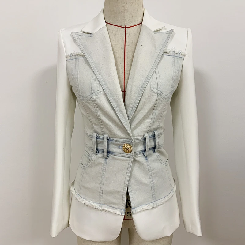 

HIGH QUALITY 2020 Newest Designer Blazer Women's Single Button Denim Patchwork Jacket Blazer