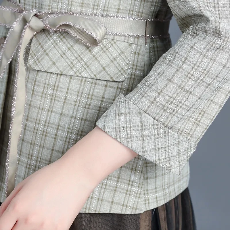 Женский винтажный костюм из 2 предметов Элегантный Тонкий Блейзер и Сетчатое