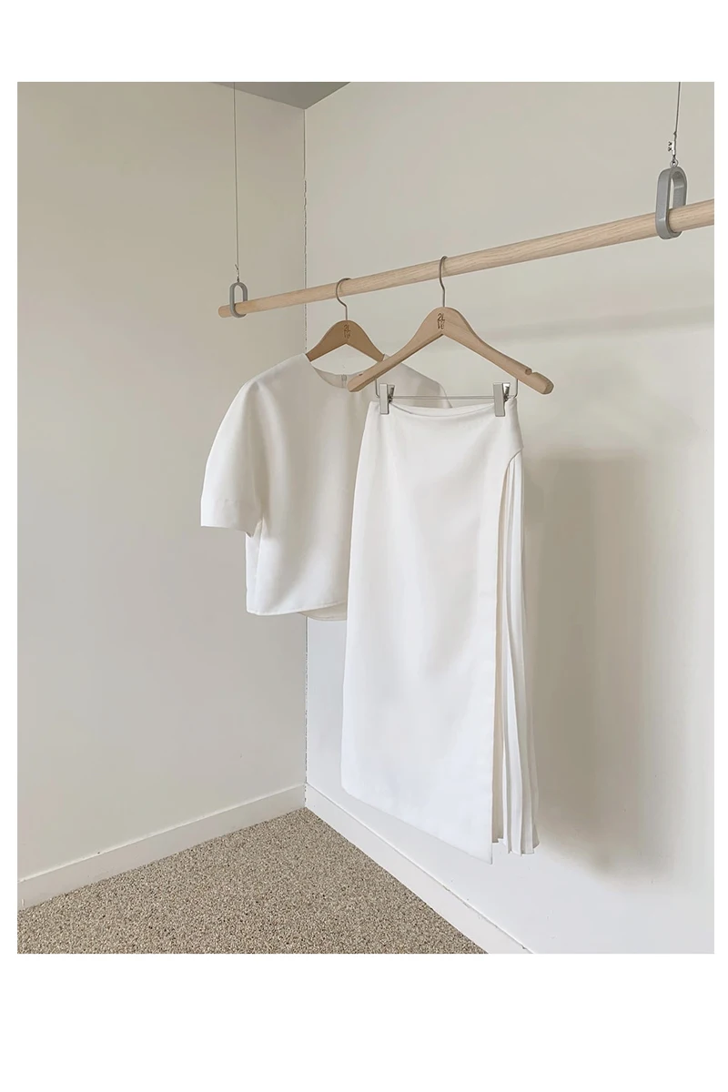 Юбка-миди с высокой талией плиссированная белая в стиле пэчворк Корейском 2021 -