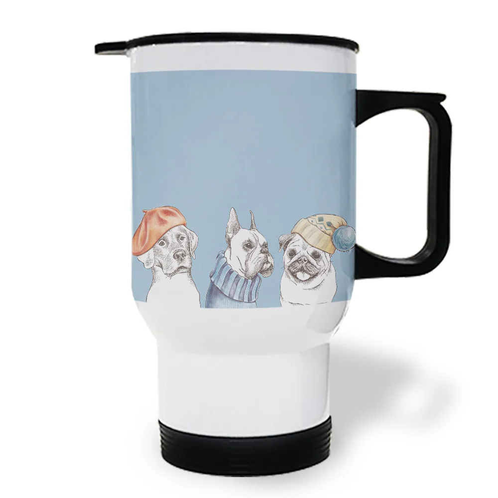Синие кружки для путешествий с собачкой бульдогом Мопсом женщин кофейные