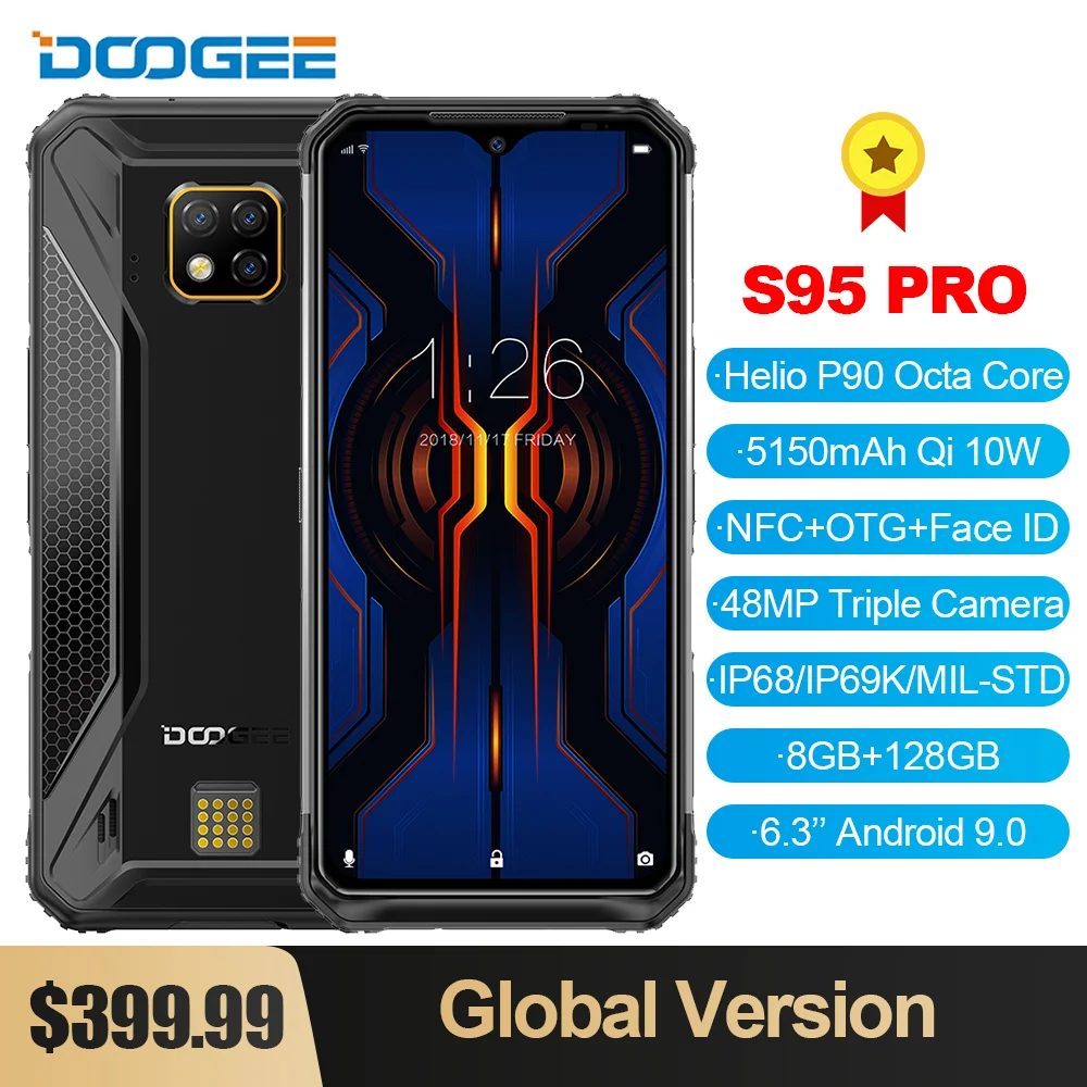 Смартфон DOOGEE S95 Pro IP68/IP69K 6 3 дюйма 5150 мАч 8 ядер + 128 ГБ 48 МП Android 9|Смартфоны| |
