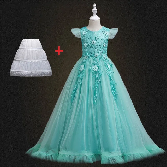 Wedding Party Dress for Girls Lace First feast princess Long Dress New Exchange Dress Ball Beauty Sexy Shoulder Dress