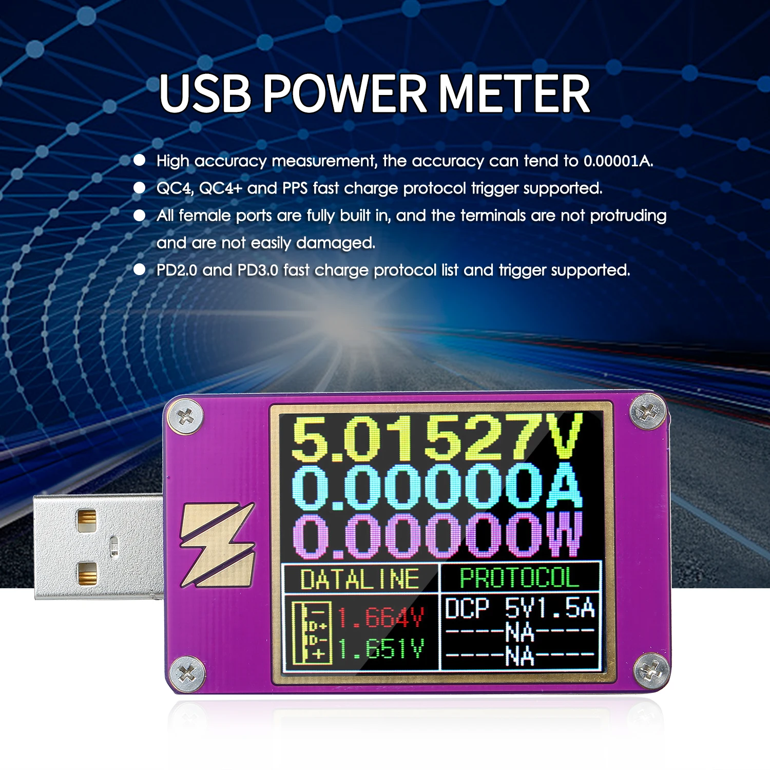 ZY1280P USB тестер цифровой дисплей цветной экран ток напряжение Емкость Быстрая