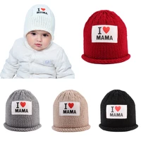 autumn winter baby knit hat with big label i love mama children knitted warm hats 0 3 y girls boys knitted beanies fashion cap