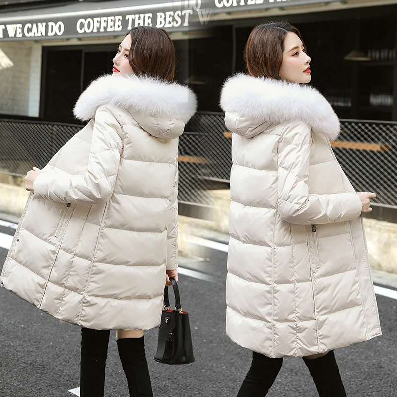 

Утепленное Женское зимнее пальто 2021 средней длины Корейская версия новые пуховики в стиле Instagram хлопковая одежда с капюшоном куртки на бело...