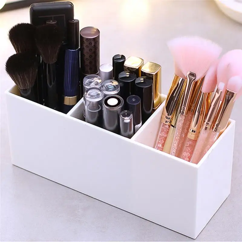 

3 Lattices Makeup Brush Organizer Cosmetic Pen Storage Container Plastics Table Eyebrow Brush Holder Standing Storage Box