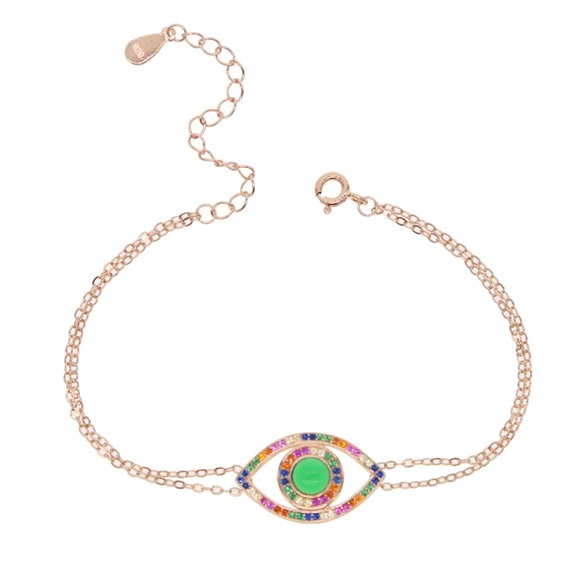 rose gold rainbow Стерлинговое Серебро 925 пробы, Радужный cz Двойной браслет-цепочка для девушек и женщин, подарок 15+ 4 см, удлиняющаяся цепочка, Турецкий Дурной глаз, ювелирное изделие на удачу - Окраска металла: rose gold rainbow