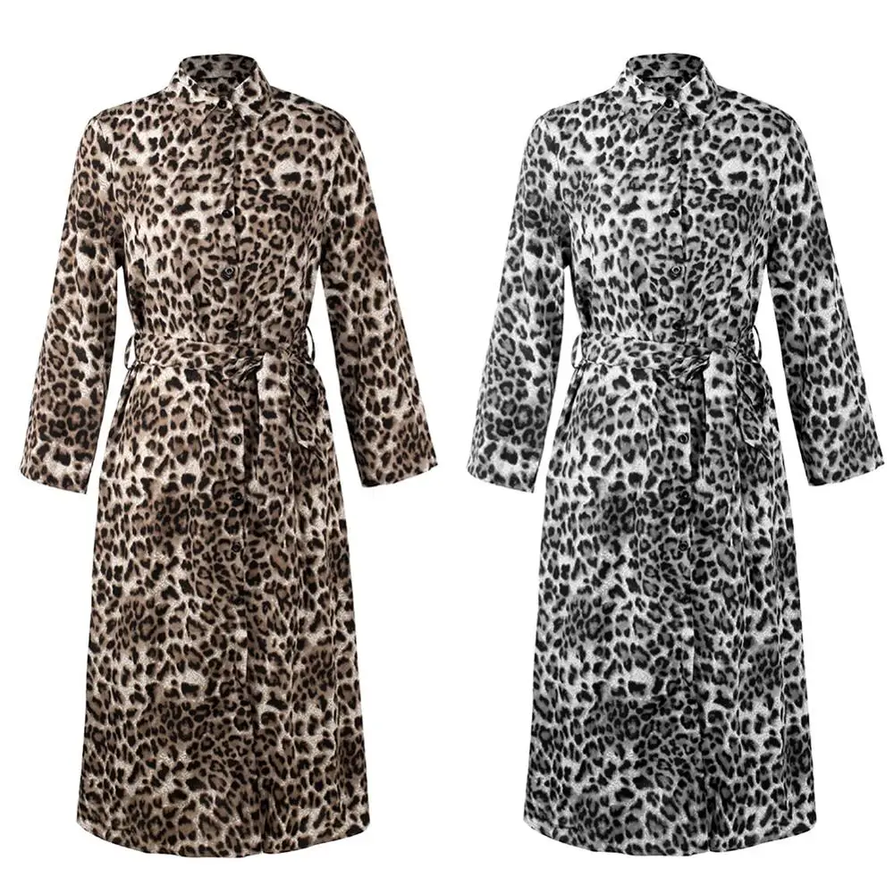 Женское платье с v-образным вырезом и леопардовым принтом длинными рукавами на