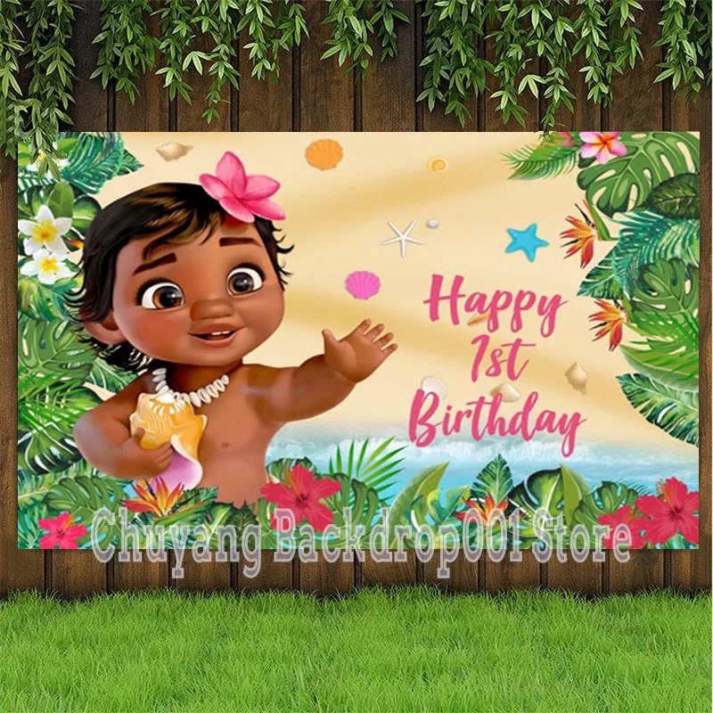 Küçük prenses Moana zemin kız mutlu doğum günü partisi bebek duş özel fotoğraf arka plan standları stüdyo sahne dekor Banner
